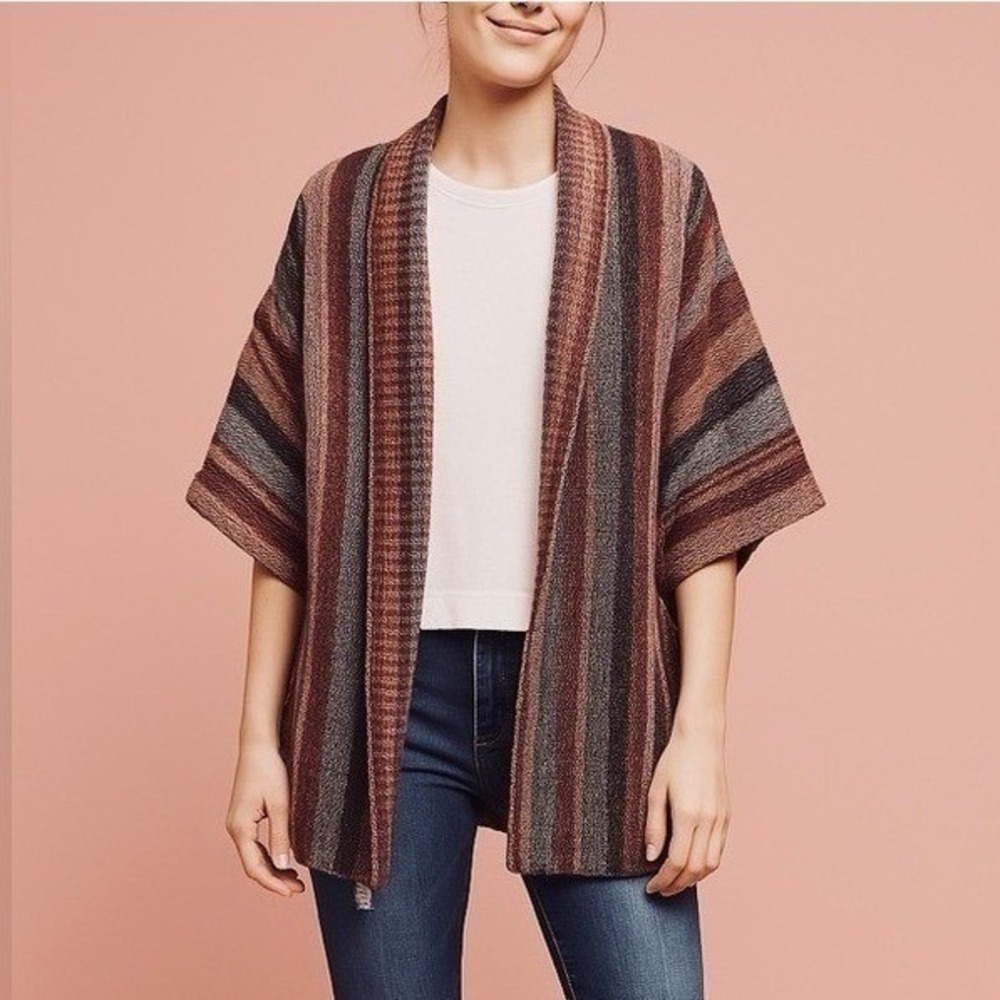 Ruff Hewn Maroon/Black/Gray Striped Sweater Wrap Cardigan